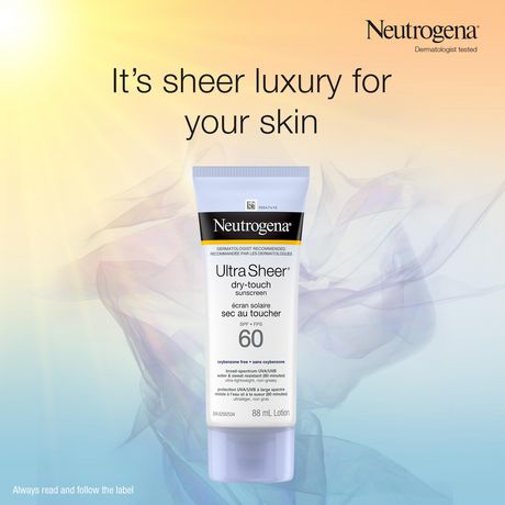 Neutrogena Ultra Sheer Dry-Touch Sunscreen SPF 60, Water & Sweat Resistant, non-comedogenic, won't clog pores, 88mL