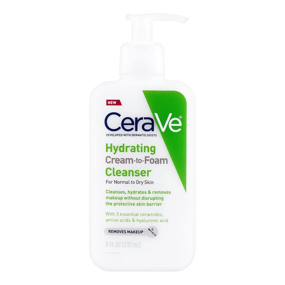 Cerave hydrating cream-to-foam facial cleanser 237ml for normal to dry skin