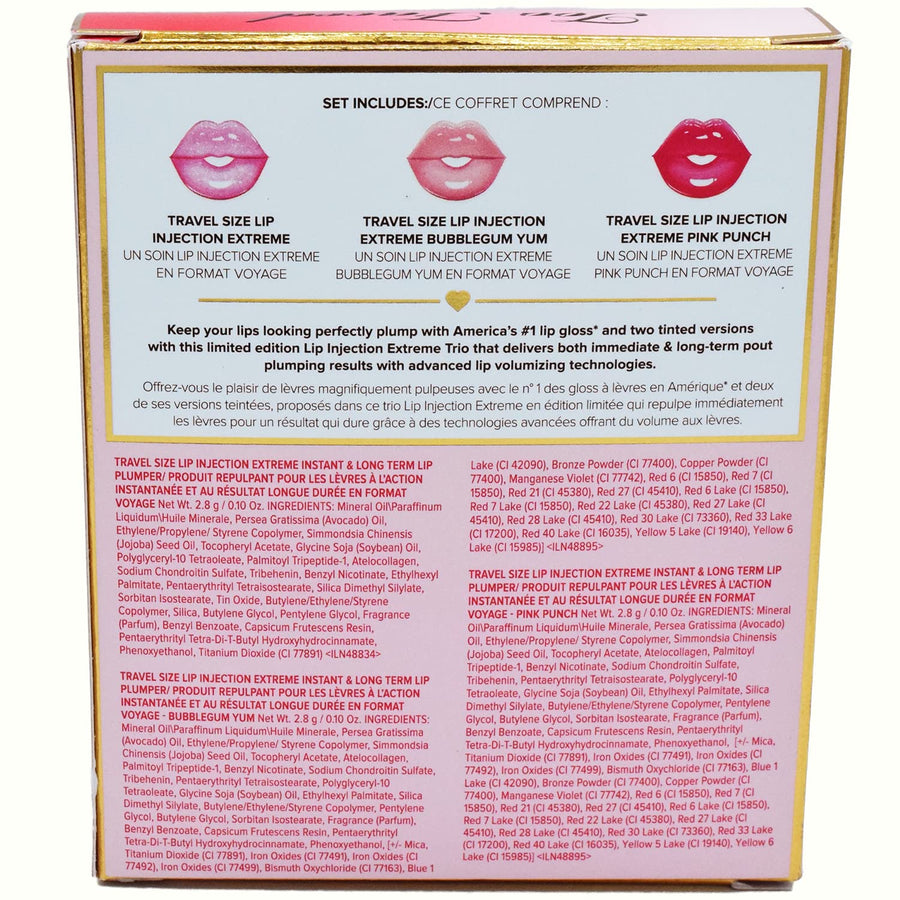 Too Faced Lip Injection Extreme Plumped To The Max Trio Travel Size Set Shades (Original, Bubblegum Yum, Pink Punch)