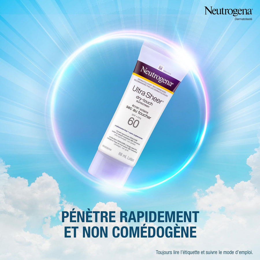 Neutrogena Ultra Sheer Dry-Touch Sunscreen SPF 60, Water & Sweat Resistant, non-comedogenic, won't clog pores, 88mL